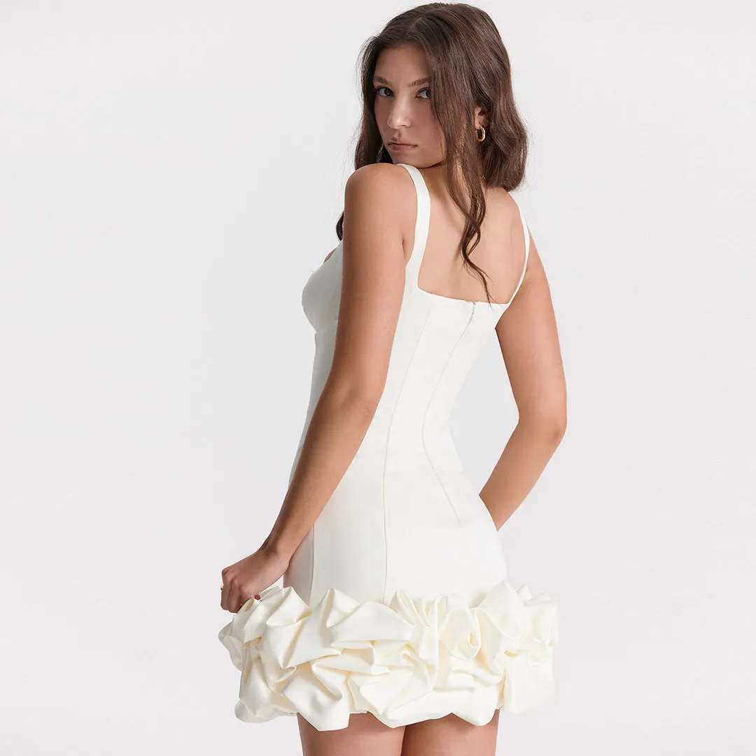 Ruffle Hem Square Neck Sleeveless Bodycon Party Mini Dress - White Maxct