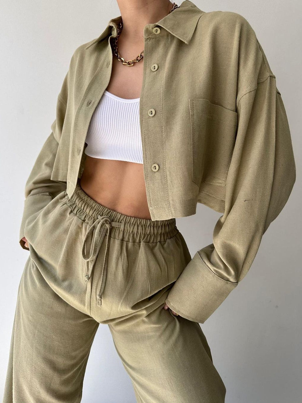 Maxct Collared Drawstring Two Piece Pants Set - Image 4