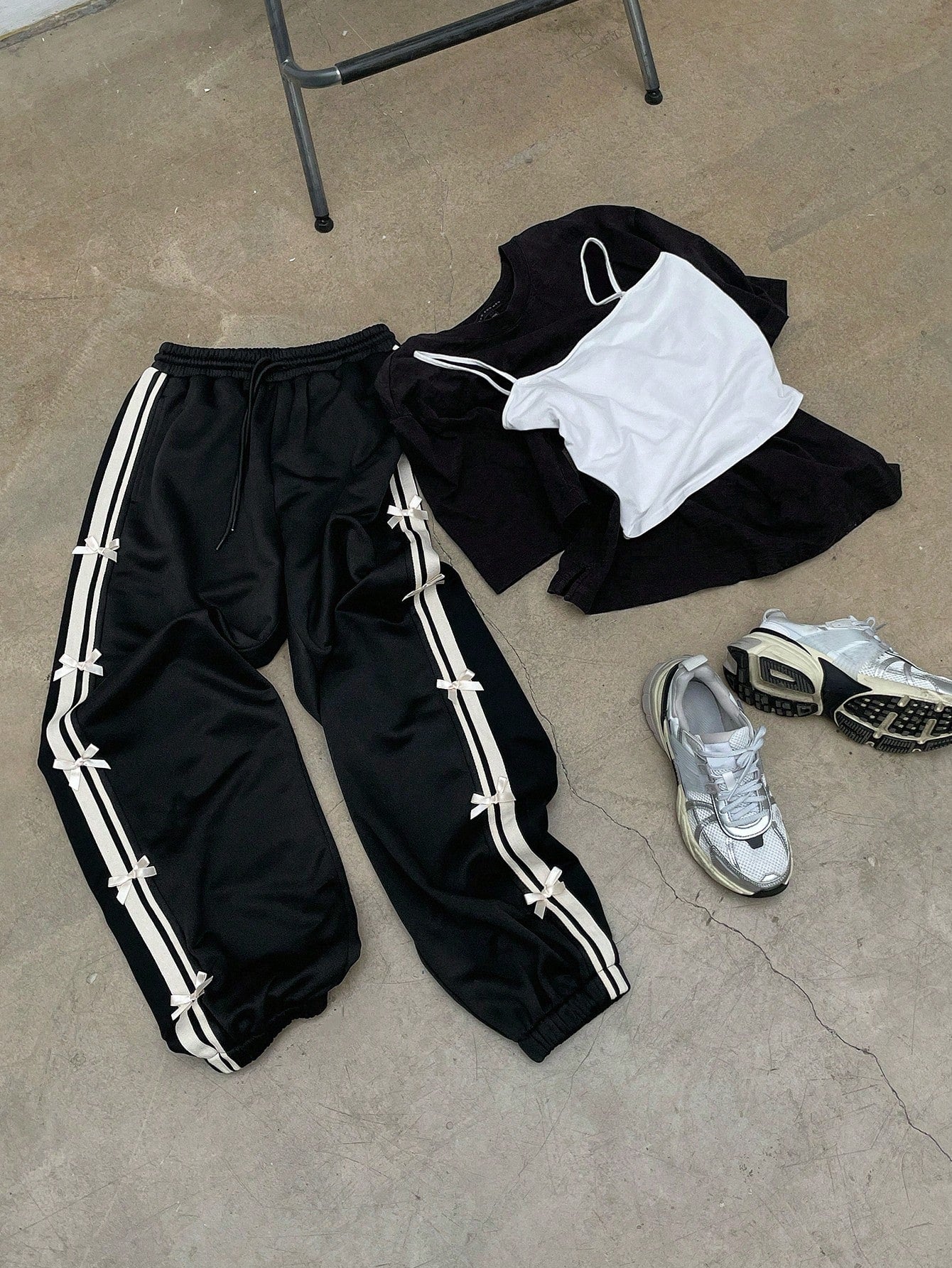 Maxct Elastic Waist Decorated Long Harem Pants With A Loose Fit And Woven Ribbon Bow For Women