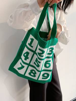 Letter Graphic Crochet Shopper Bag - Women Tote Bags