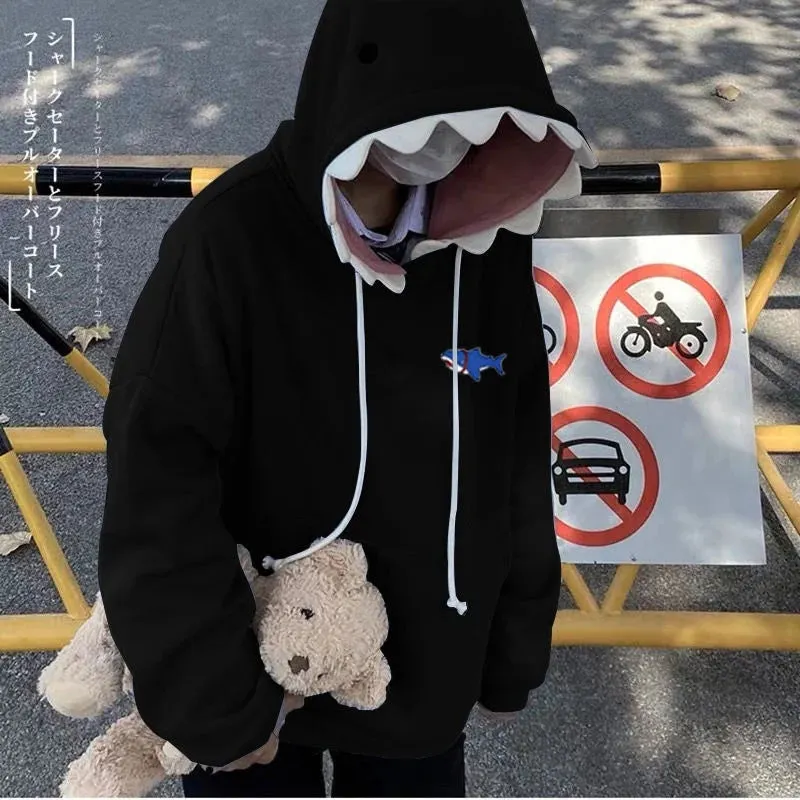 Maxct Funny Shark Patchwork Hoodies Autumn Kawaii Women's Sweatshirt Oversized Casual Long Sleeve Pullover cotton Couple y2k clothes