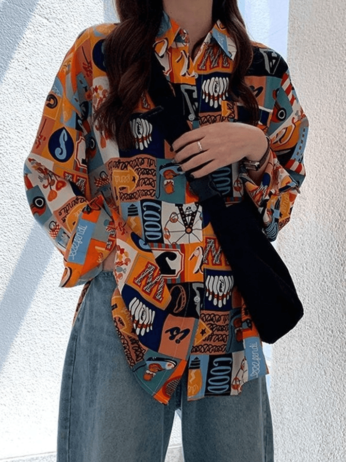 Maxct Vintage Mixed Print Long Sleeve Blouse