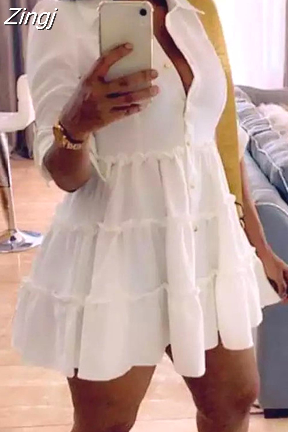 Maxct Solid Ruffles Shirt Dress Women Streetwear Half Sleeve Buttons Up High Waist Mini Dress Summer Casual Party Dresses