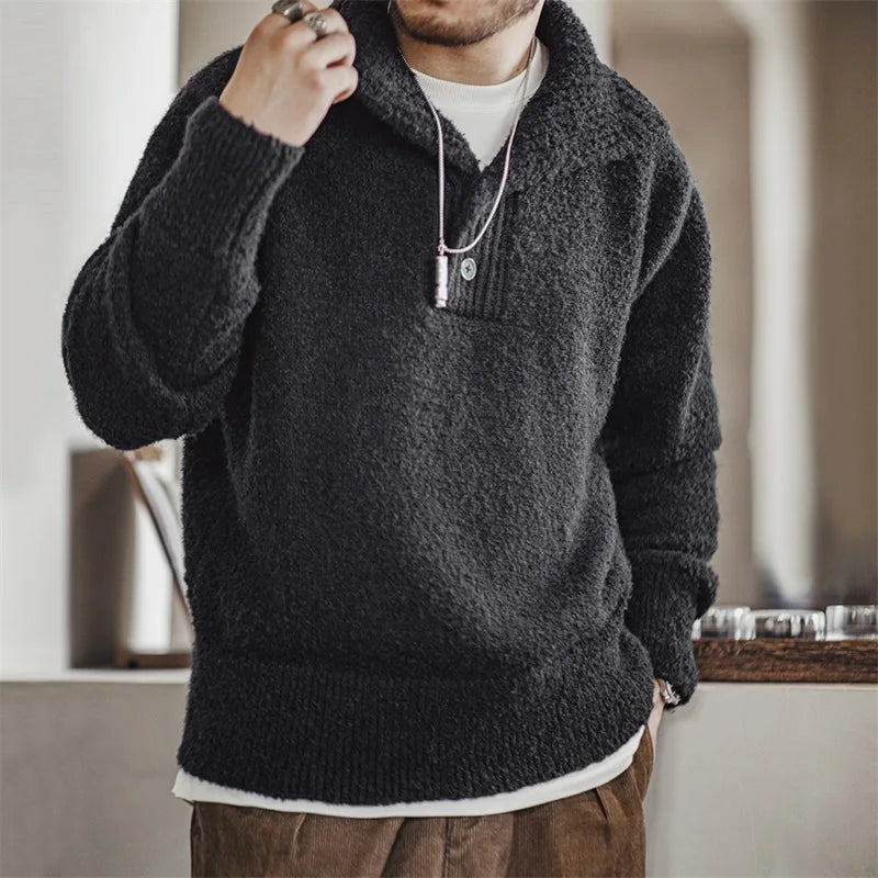 Maxct Boucle Knit Button Neck Sweater
