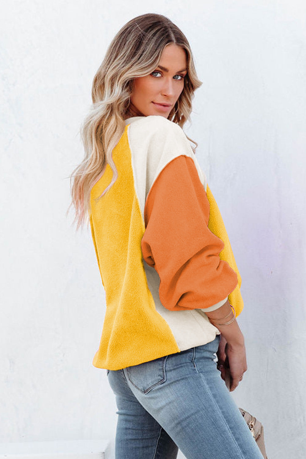 Maxct &Color Block Round Neck Long Sleeve Sweatshirt