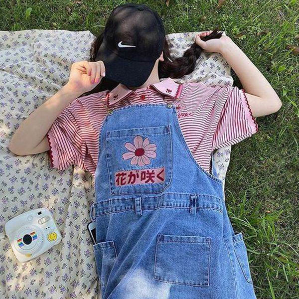 Sakura Embroidery Dungaree Shorts Maxct
