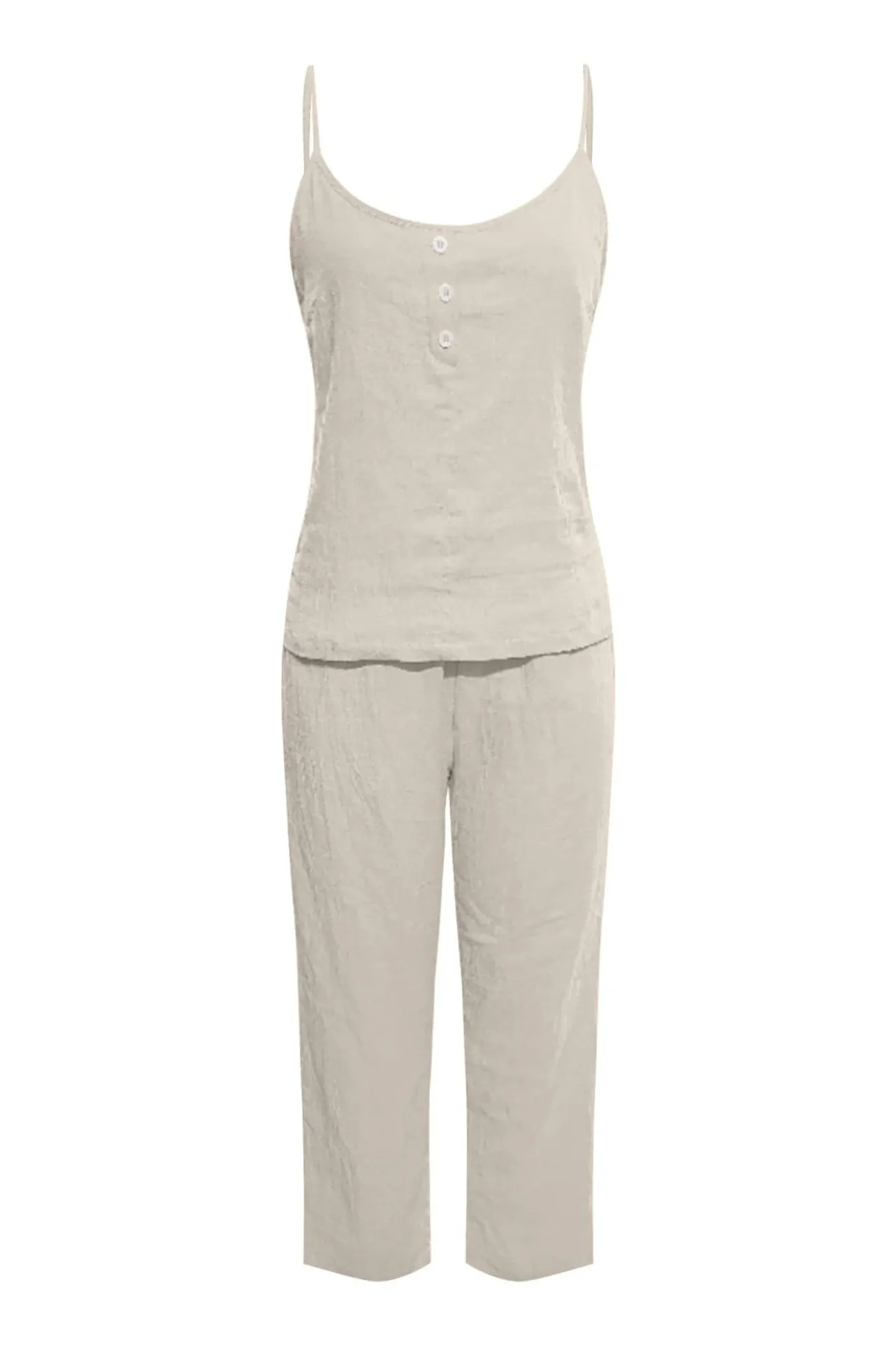 Maxct Solid Color Cotton Spaghetti Straps Long Pants Set