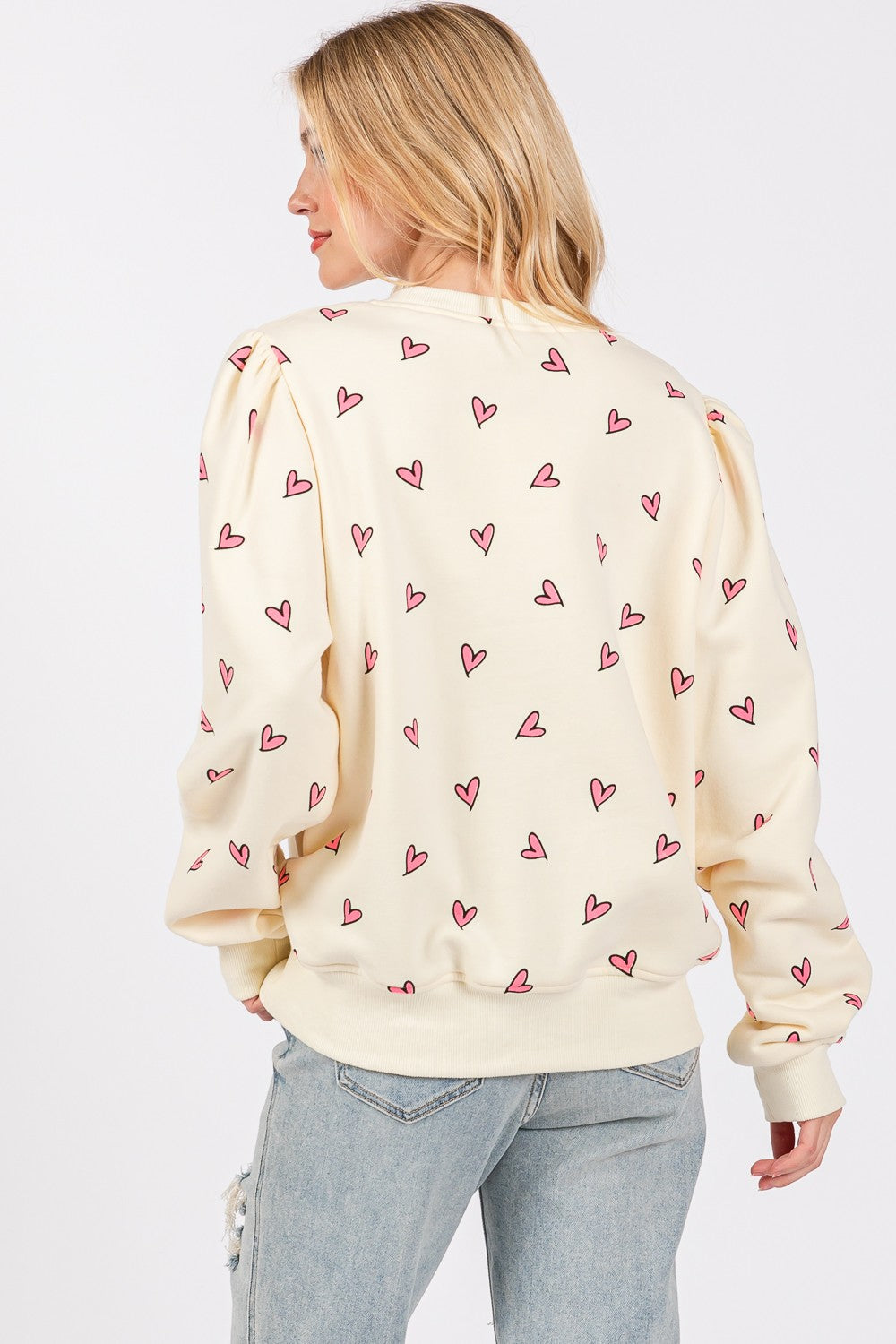 Maxct &SAGE + FIG Heart Printed Contrast Long Sleeve Sweatshirt