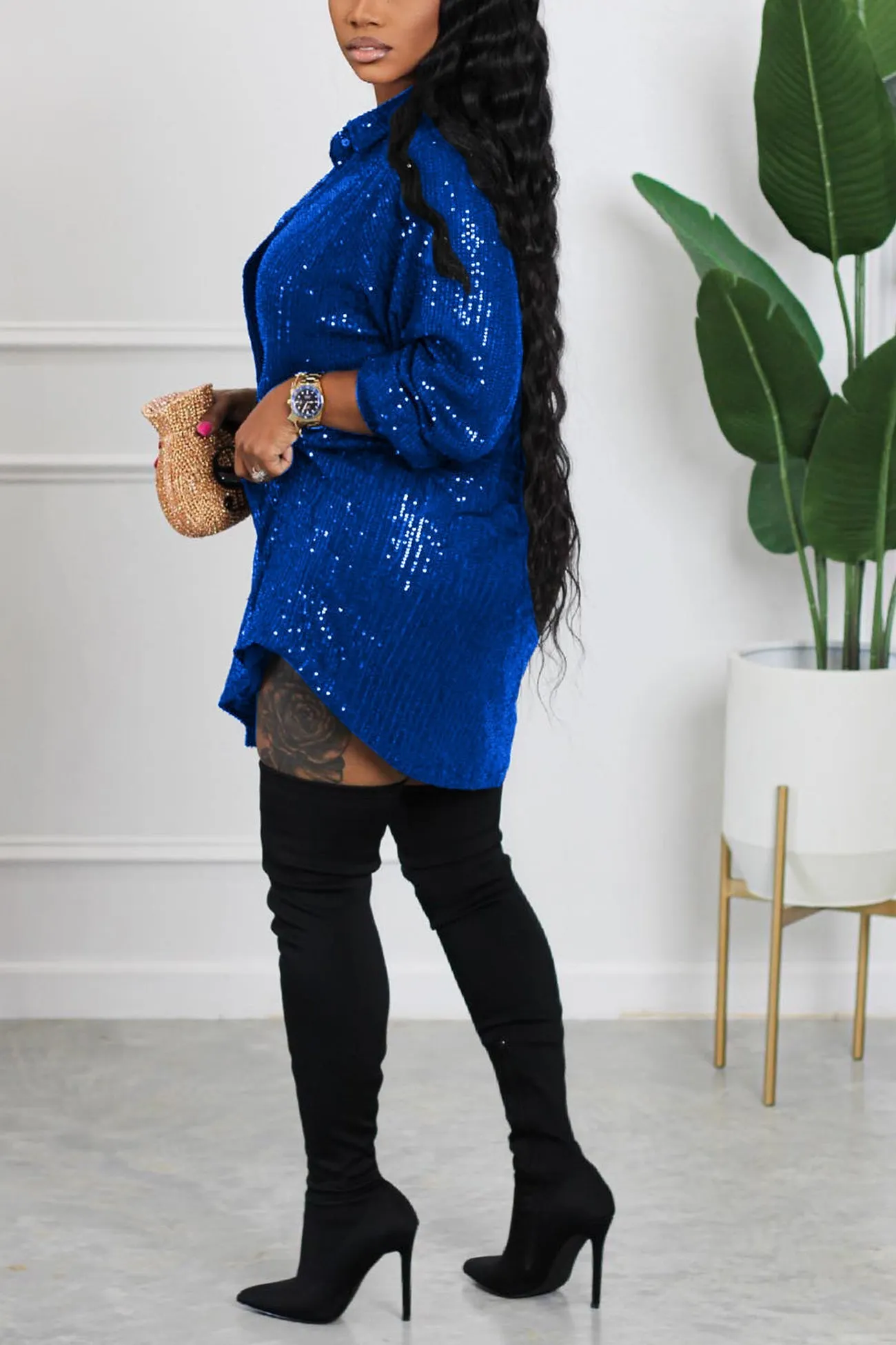 Maxct Sequins Solid Shirt Dress