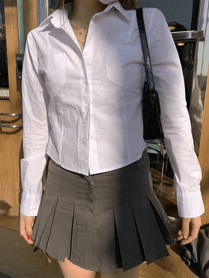 Maxct Basic Long Sleeve Button Blouse