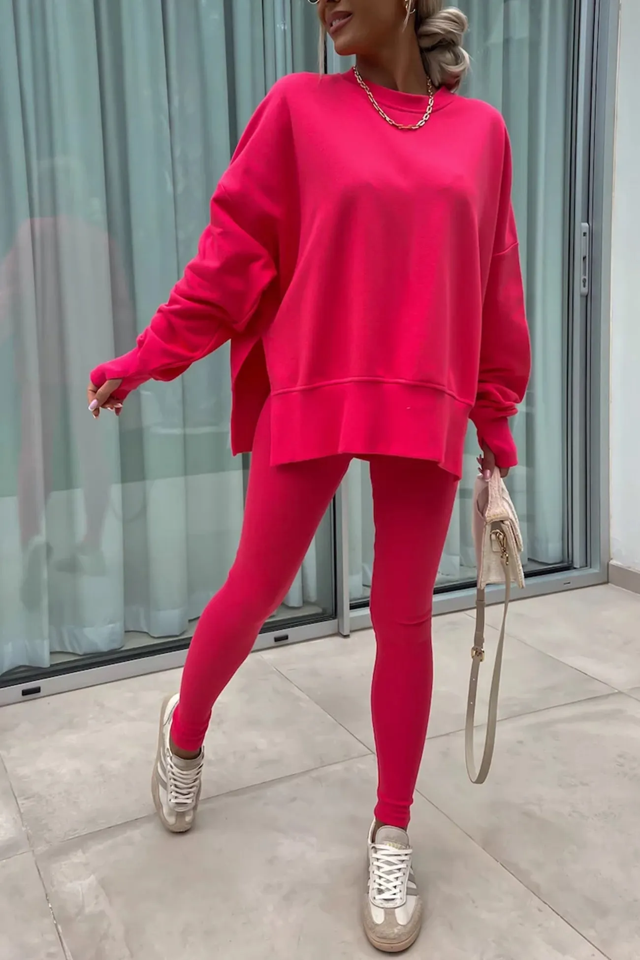 Maxct Crew Neck Slit Sweatshirt Legging Suits