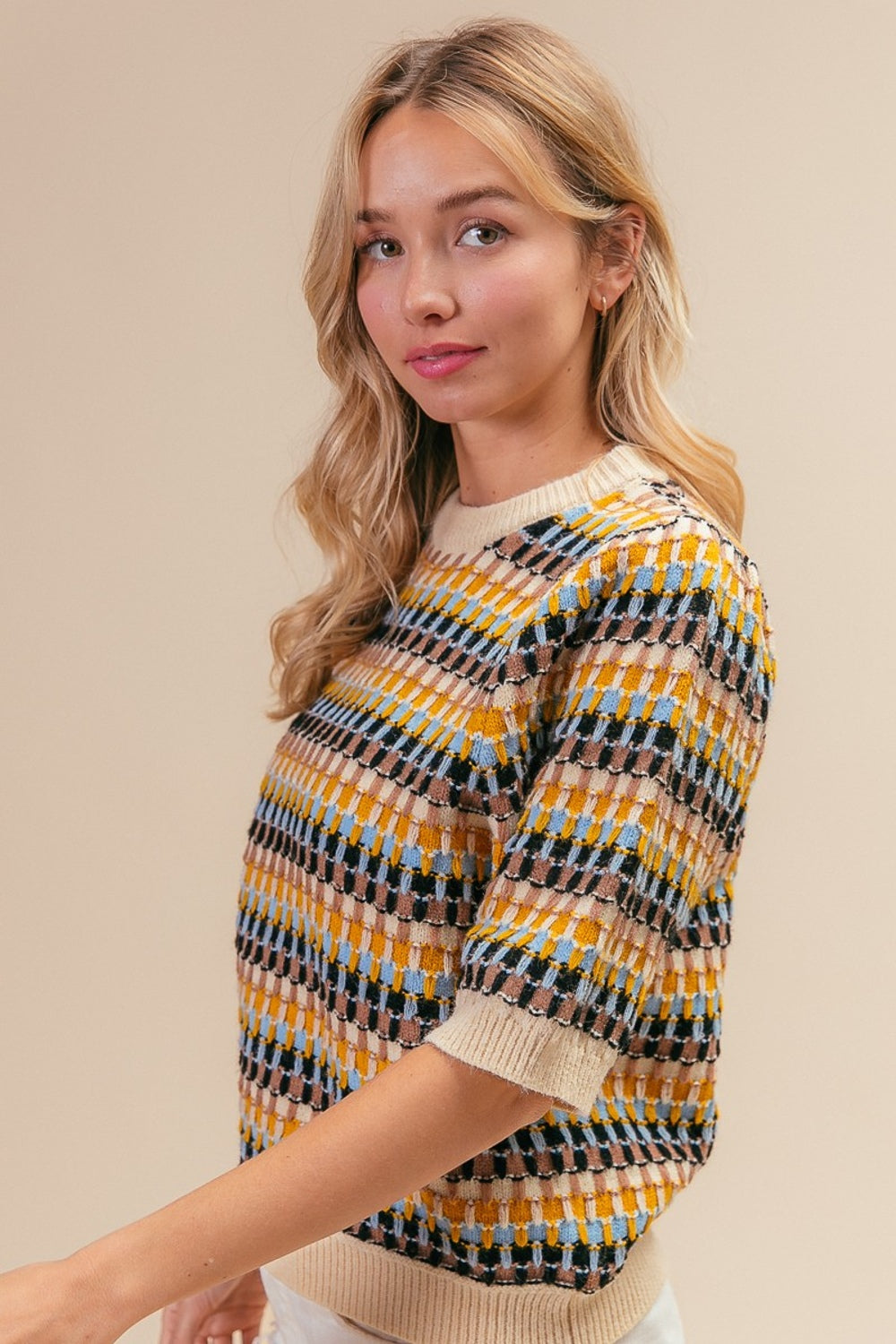 Maxct &BiBi Multi Color Half Sleeve Sweater