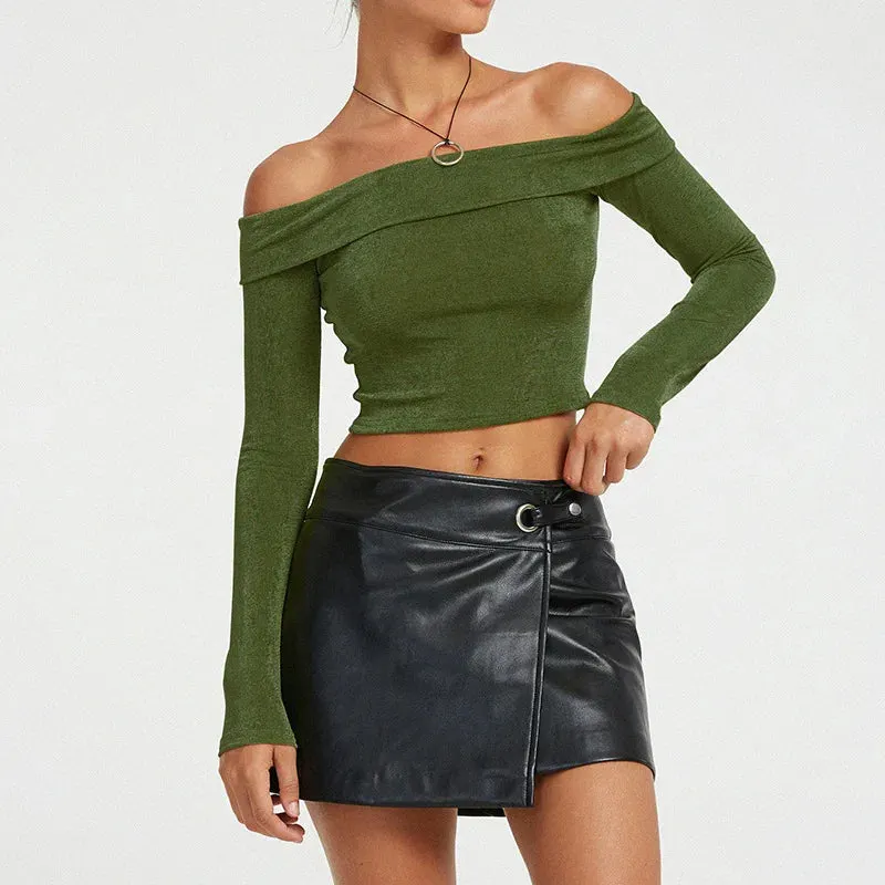 Maxct Autumn Spring Korean Off Shoulder T-shirt Chic Vintage Backless Slim Fit Crop Tops Women Fairy Coquette Tees Y2K Pretty Outfits