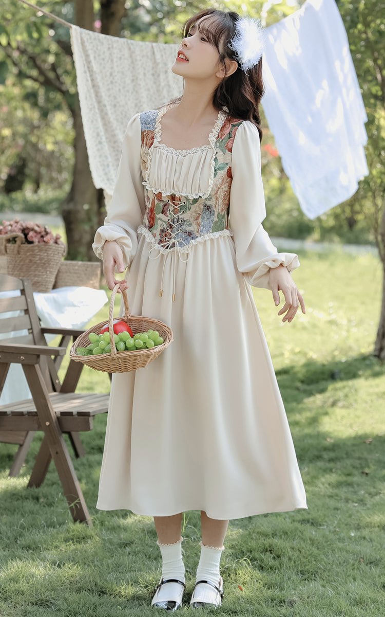 Floral Tapestry Jacquard Corset Dress Maxct