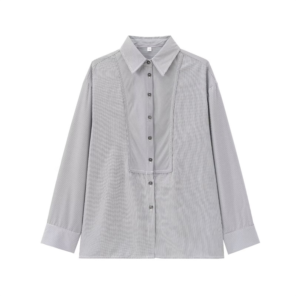 Autumn New Product Women's Fashion Loose Casual Collar Long Sleeve Single breasted Striped Shirt Top