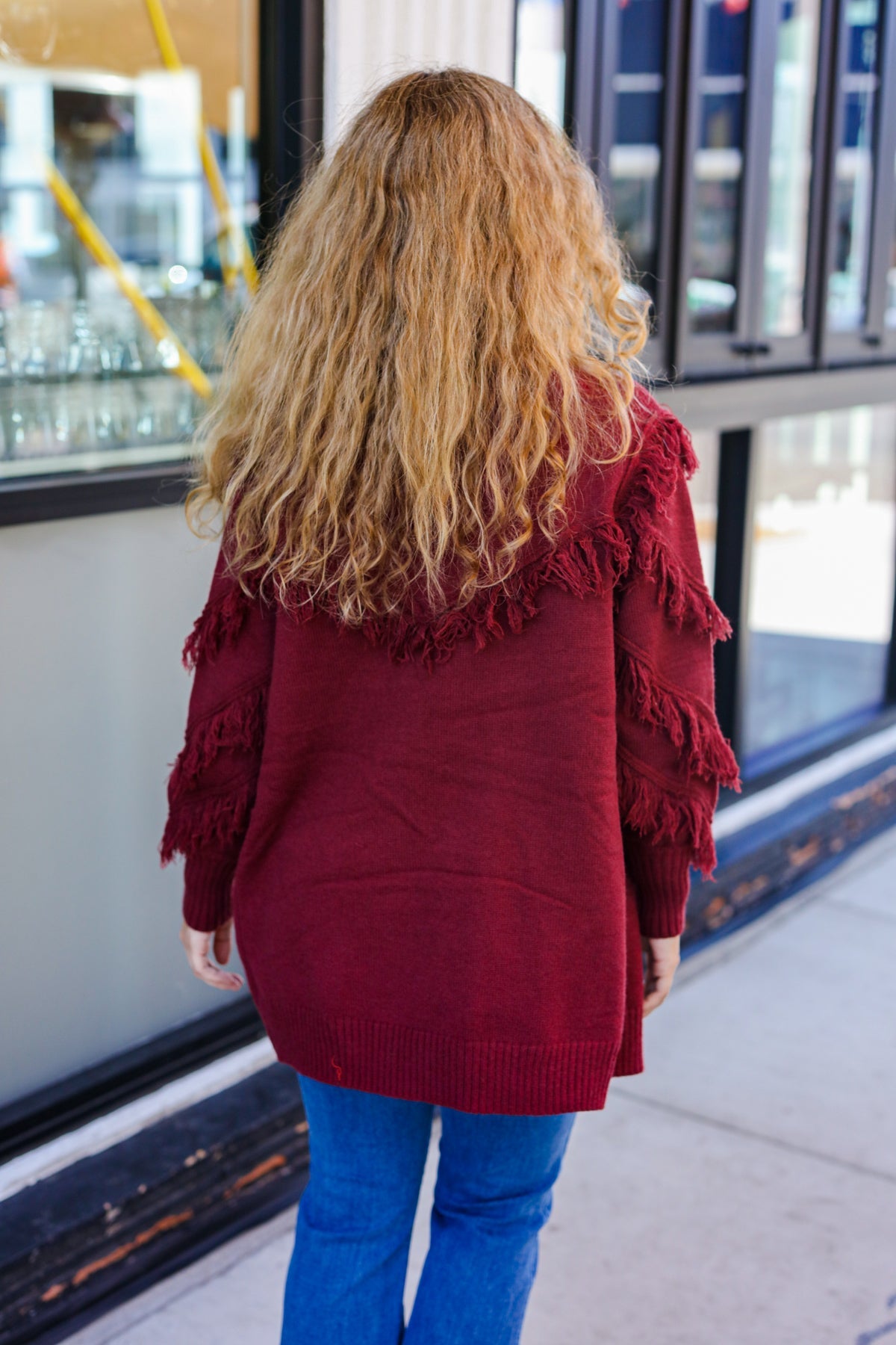 Maxct &Beautiful You Burgundy Fringe Detail Knit Cardigan