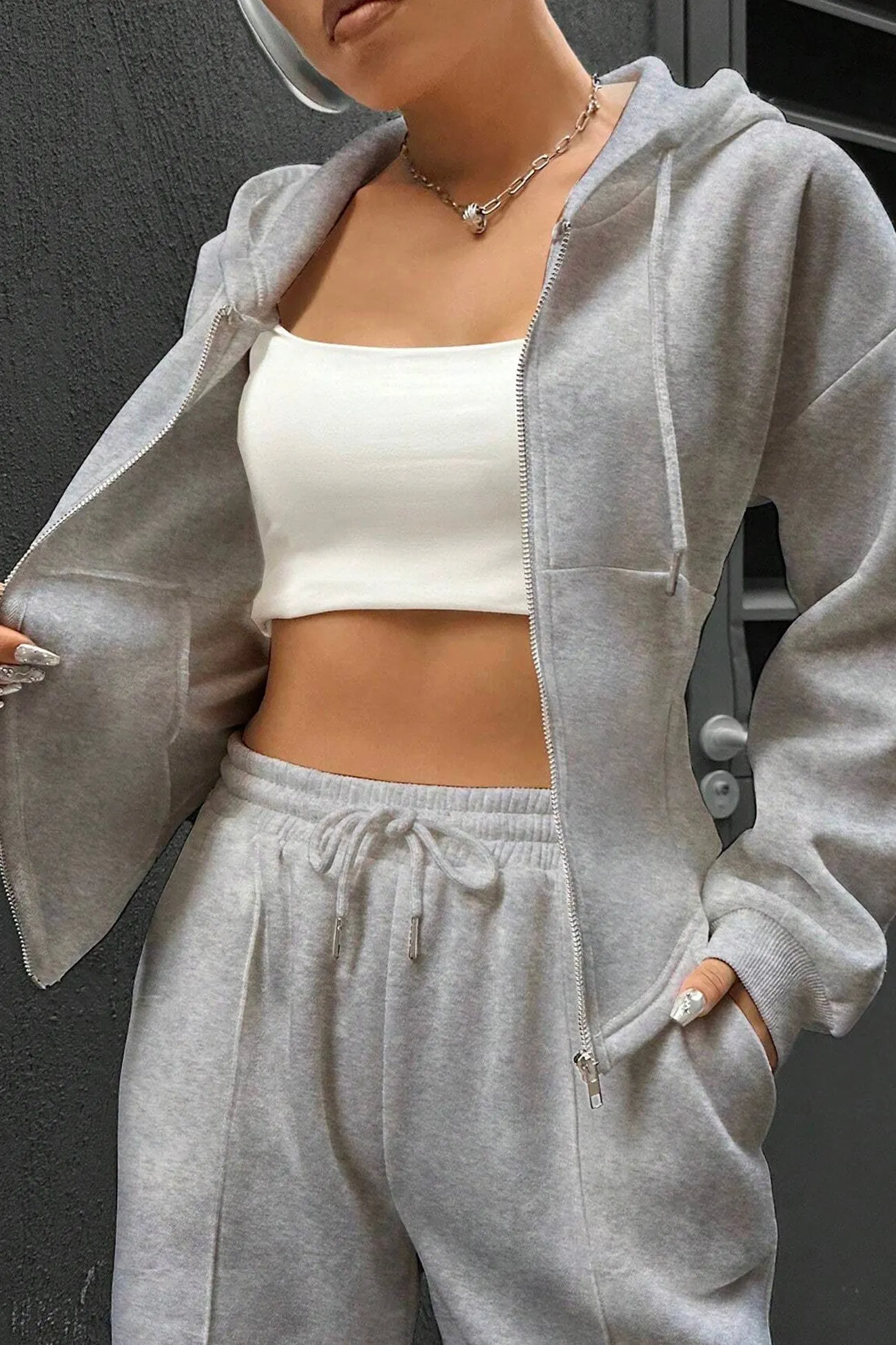 Maxct Solid Slim Fit Hoodie Pants Suits