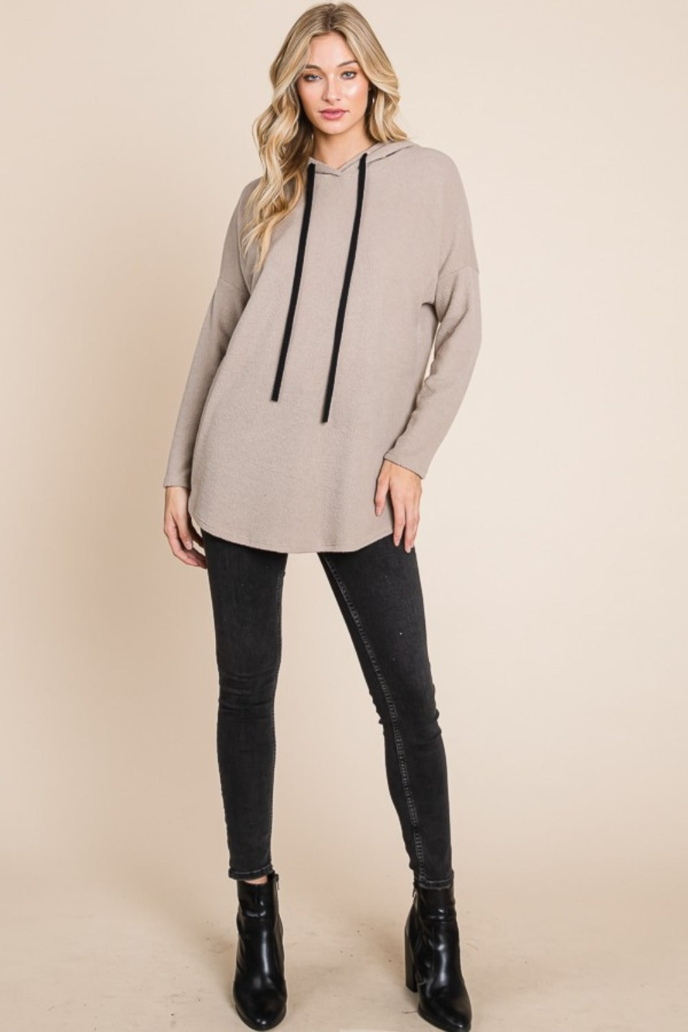 Maxct &BOMBOM Contrast Drawstring Drop Shoulder Knit Hoodie