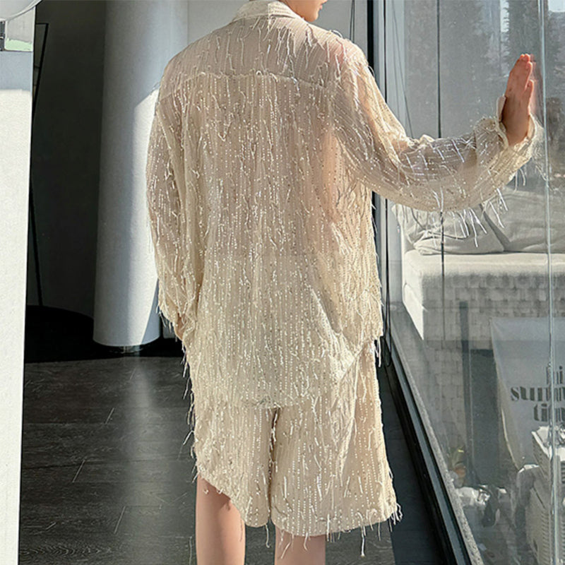 Maxct Summer Stage Tassels Sequins Tops Shorts Suits