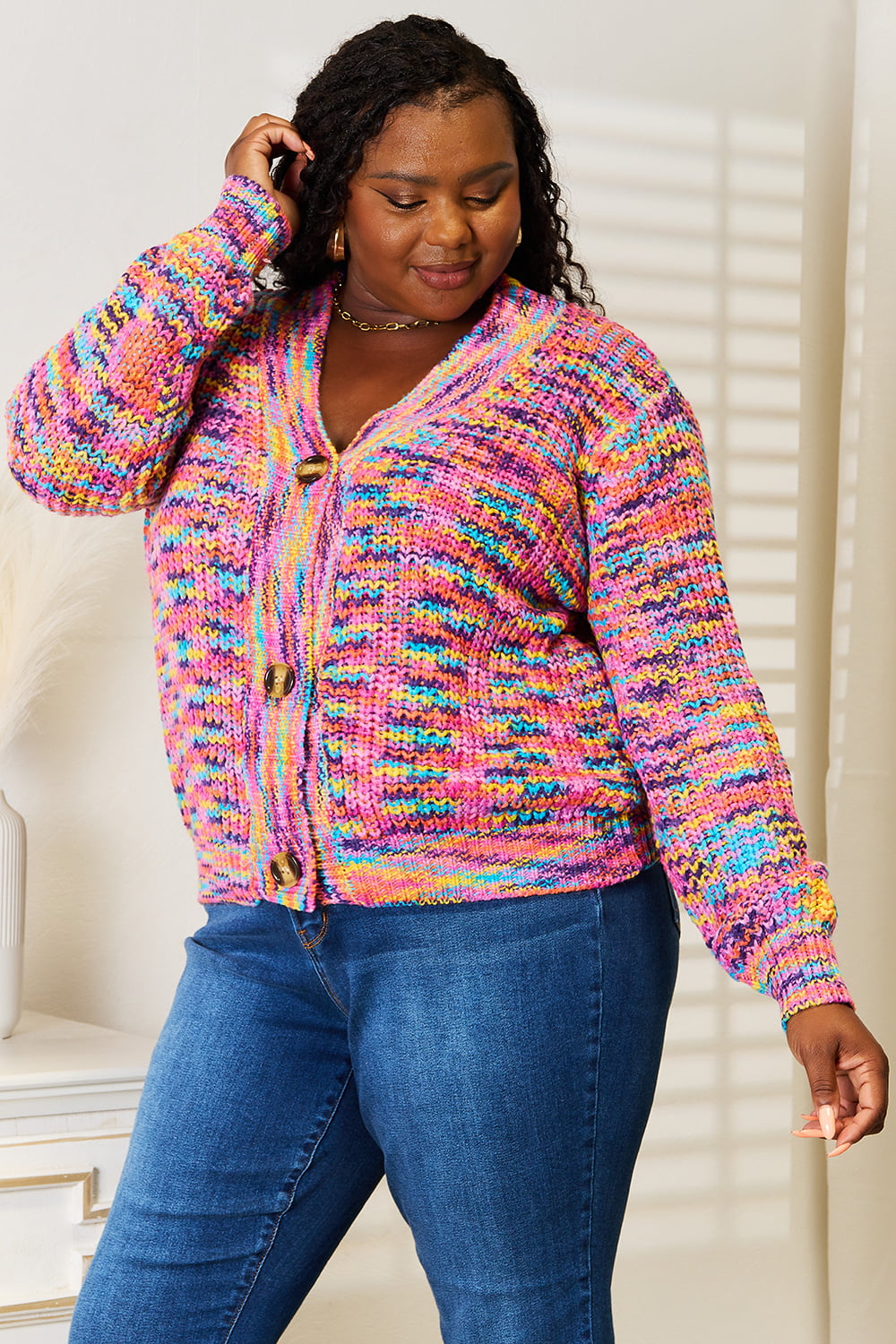 Maxct &Angel Wings Woven Right V-Neck Long Sleeve Cardigan