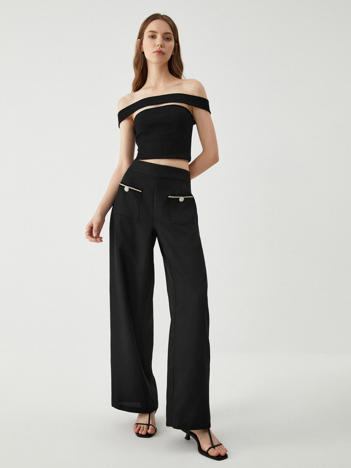 Maxct Contrast Trim Pocket Wide Leg Pants