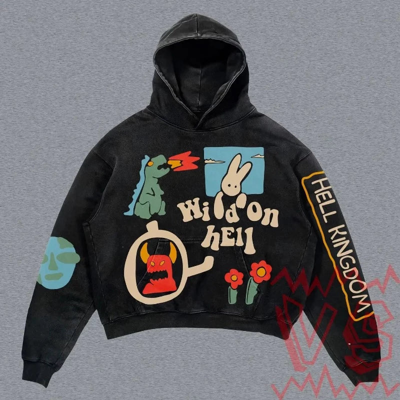 Gothic Oversized Black Graphic Hoodie for Women Maxct