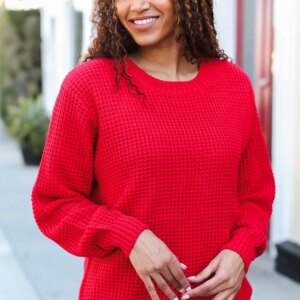 Maxct &All Present Christmas Red Waffle Knit Hi-Low Sweater