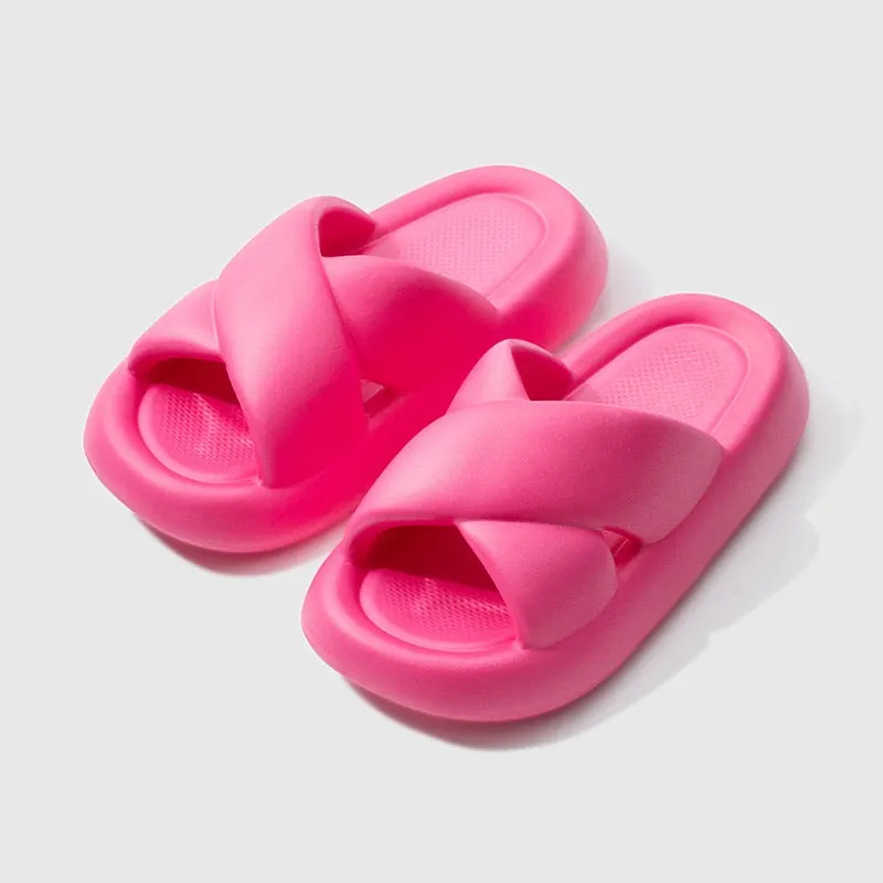 Cross Design Platform Slide Sandals for Women Maxct