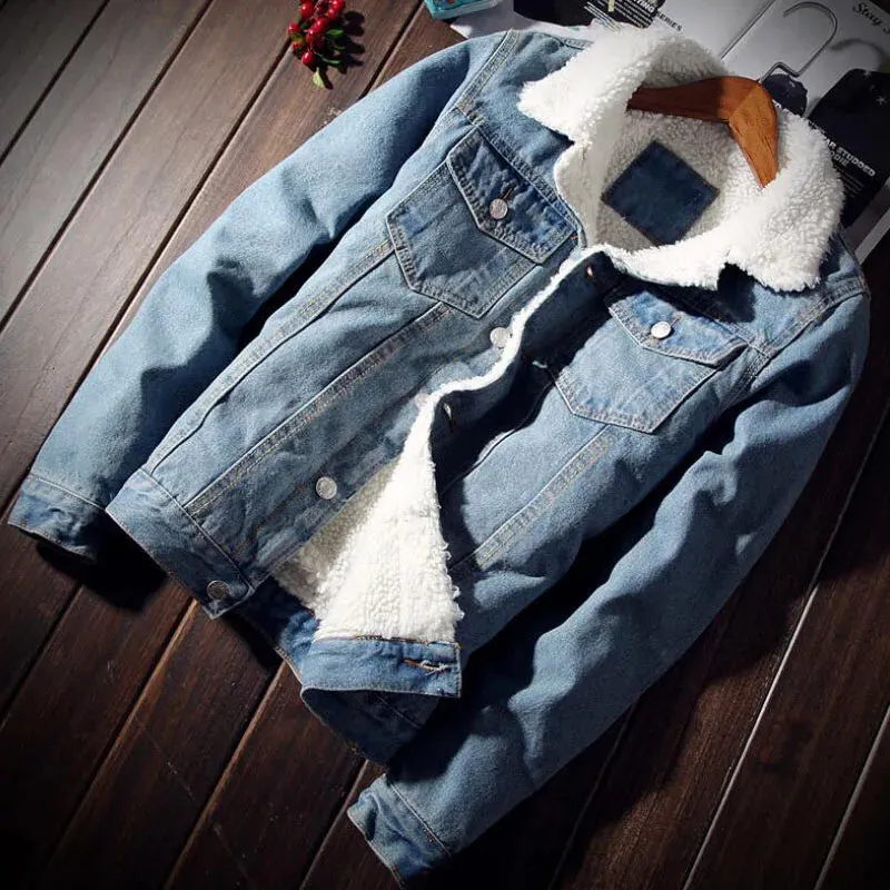 Maxct &Men's Warm Fleece-Lined Denim Cowboy Jacket