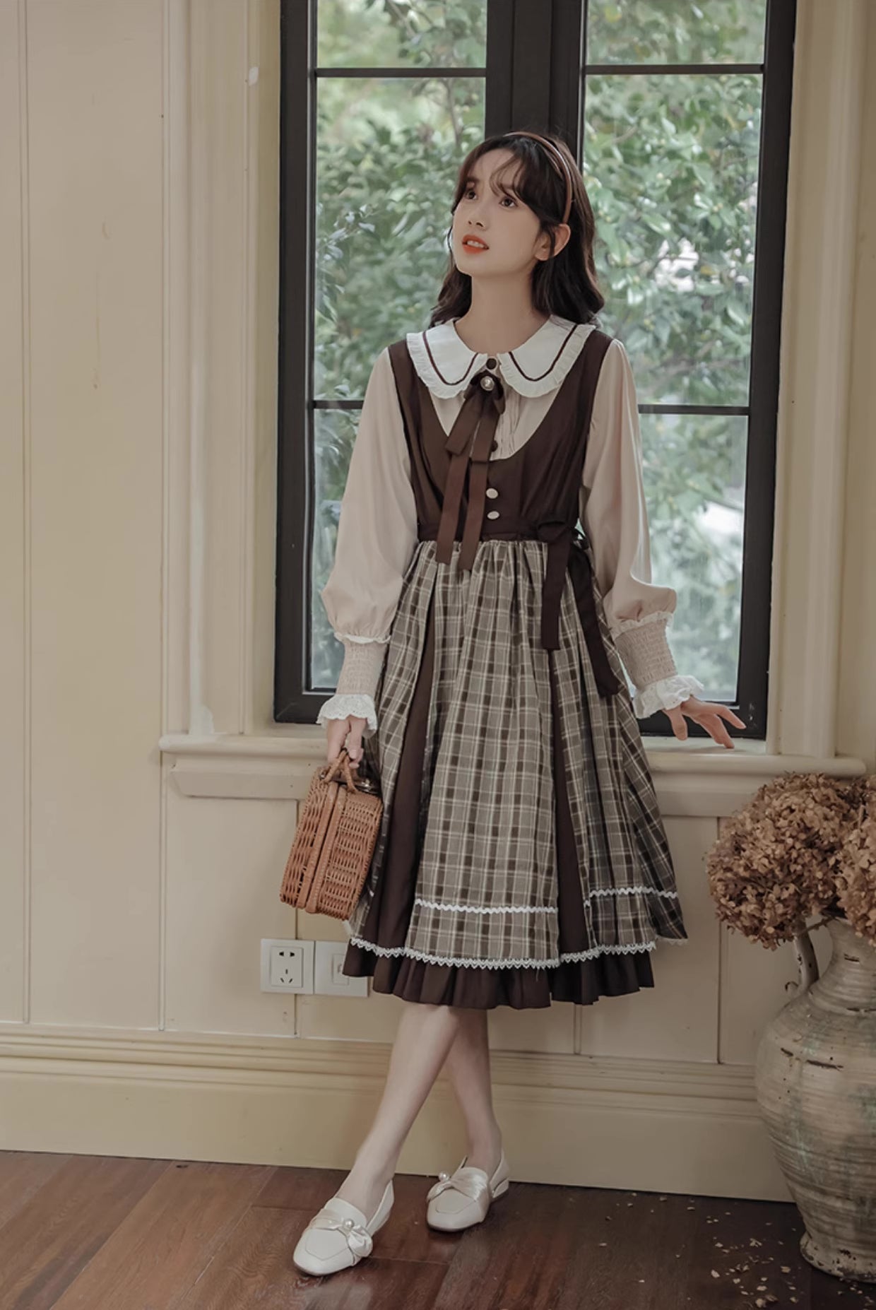 Mocca Plaid Twofer Midi Dress Maxct