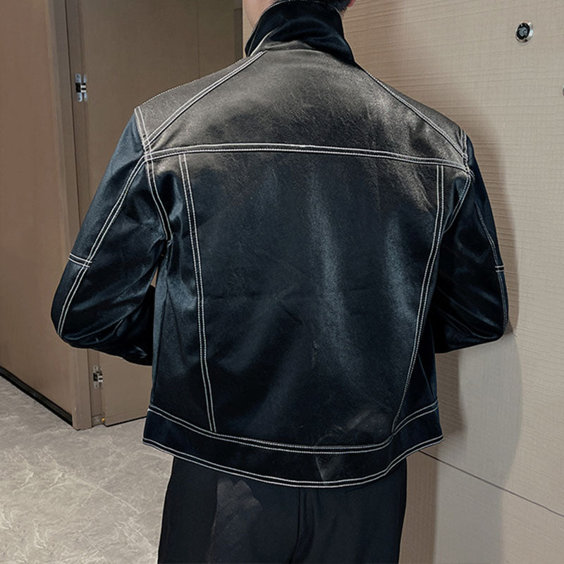Maxct Topstitched Short Motorcycle Leather Jacket