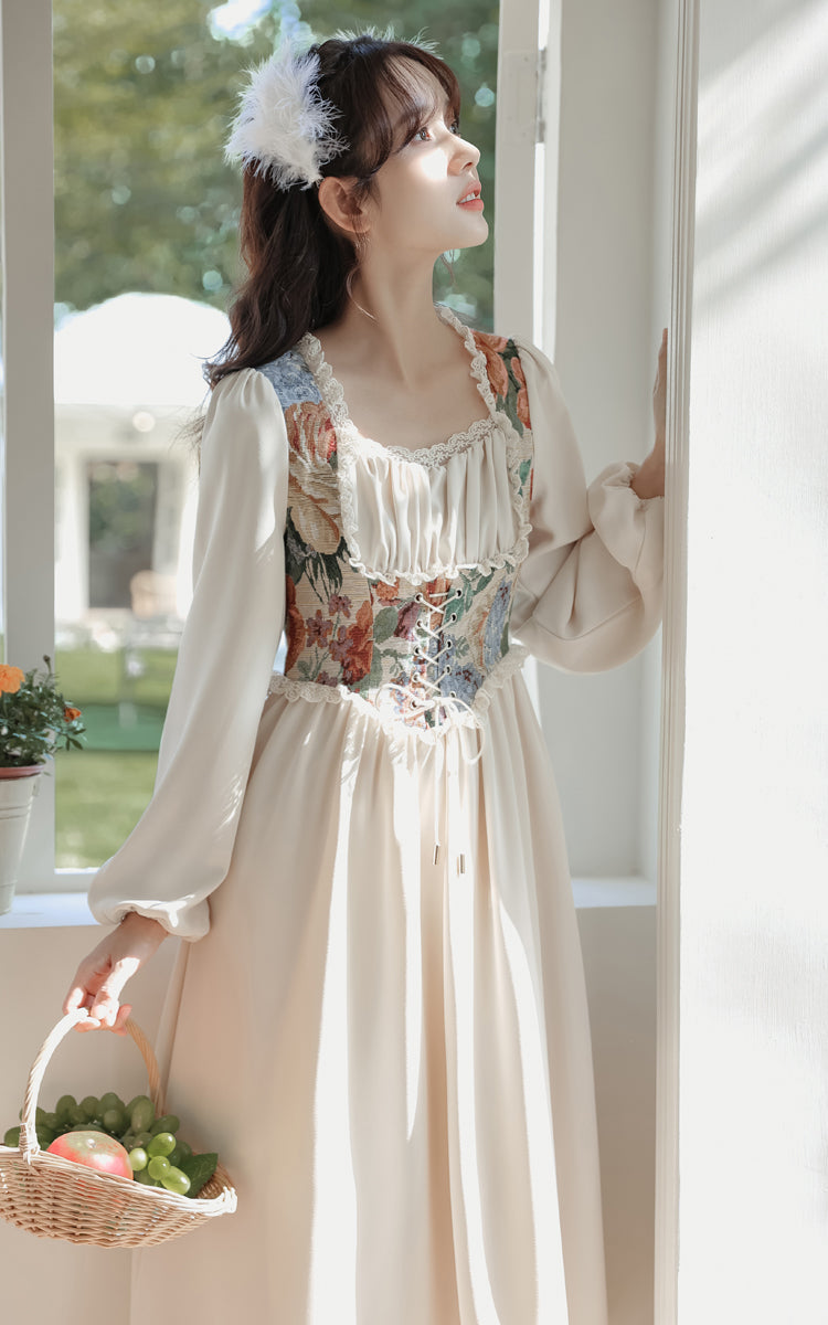 Floral Tapestry Jacquard Corset Dress Maxct