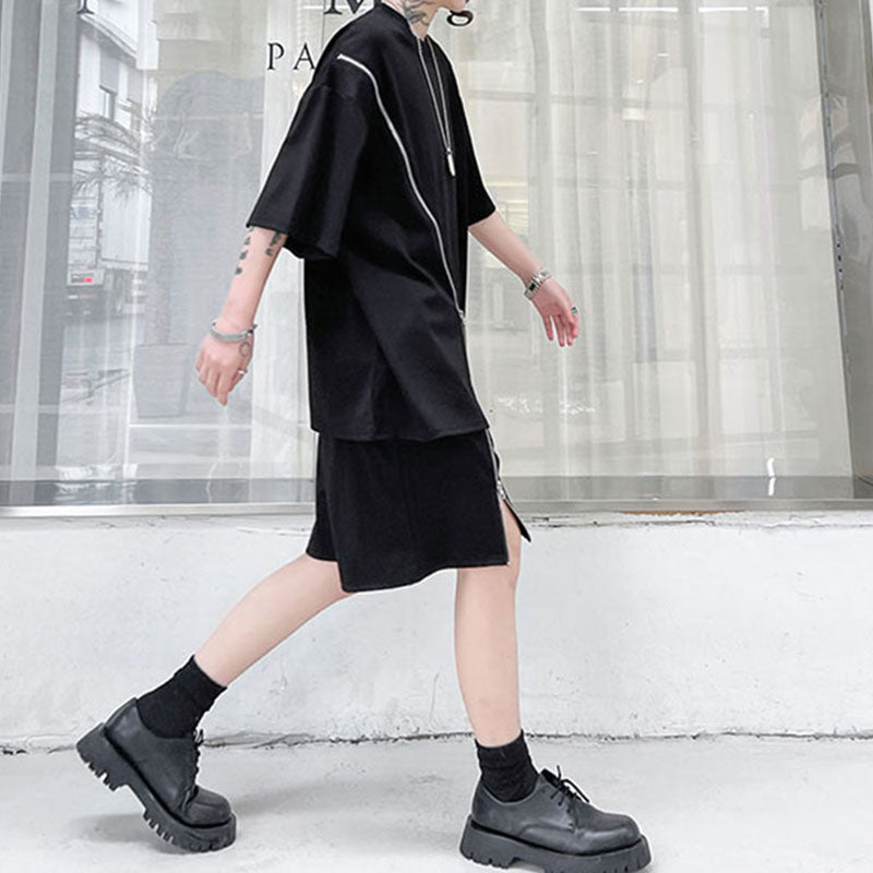 Maxct Zipper Embellishment T-shirt Shorts Set