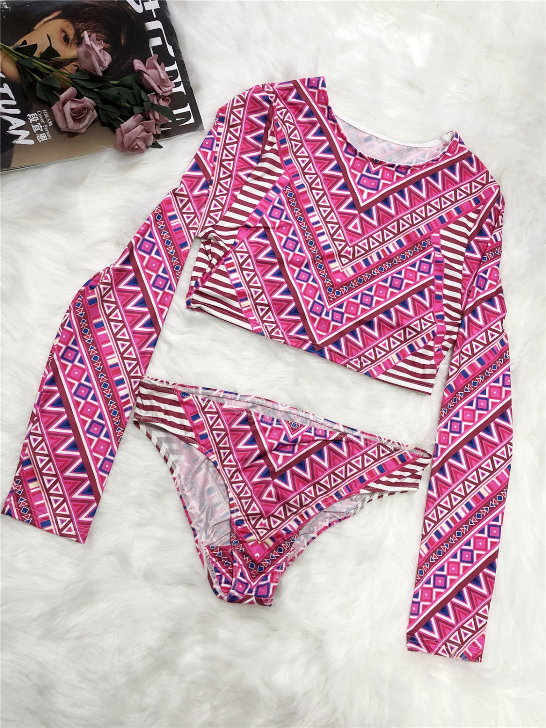Maxct &Printed Long Sleeve Top and Brief Swim Set