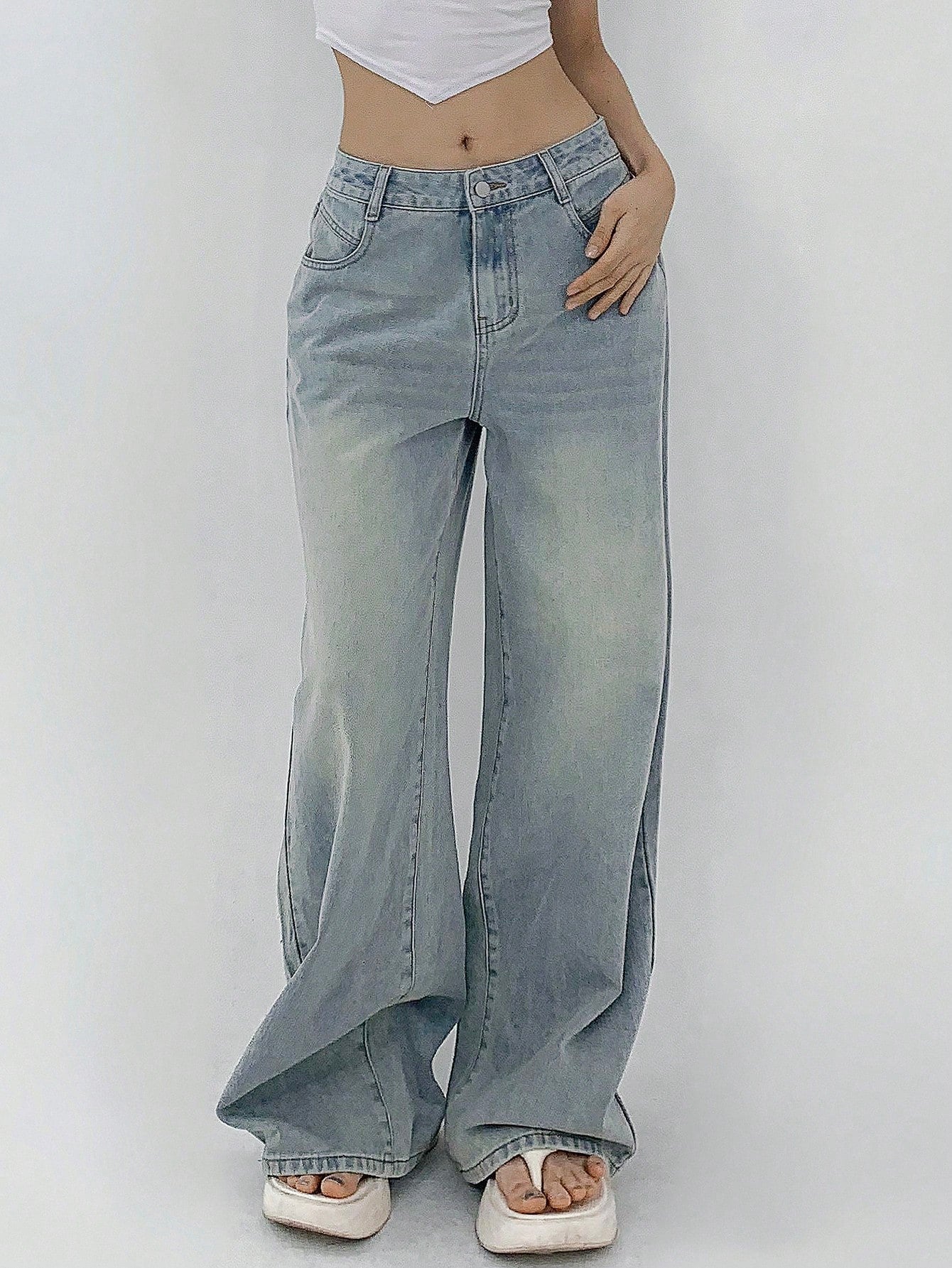 Maxct Women's Loose Fit Casual Denim Wide Leg Pants With Pockets