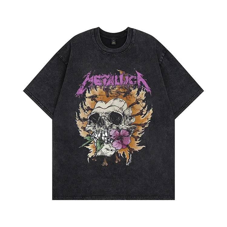 Maxct street fashion men streetwear Summer American Retro Washed Vintage Cotton Short-Sleeved Men's and Women's Retro Loose High Street Couple's T-shirt