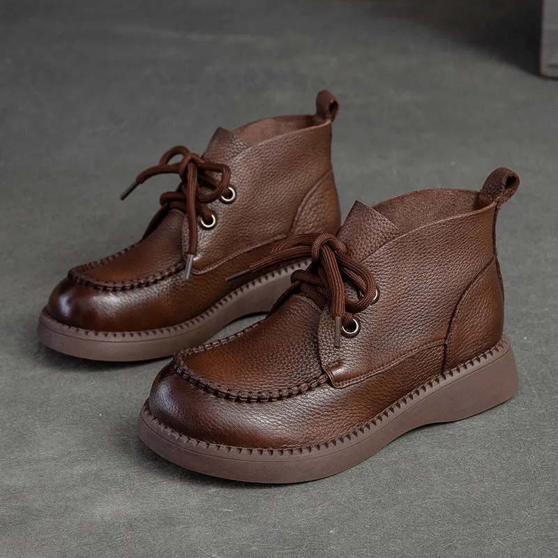 Women Spring Retro Fashionable Leather Lace Up Boots