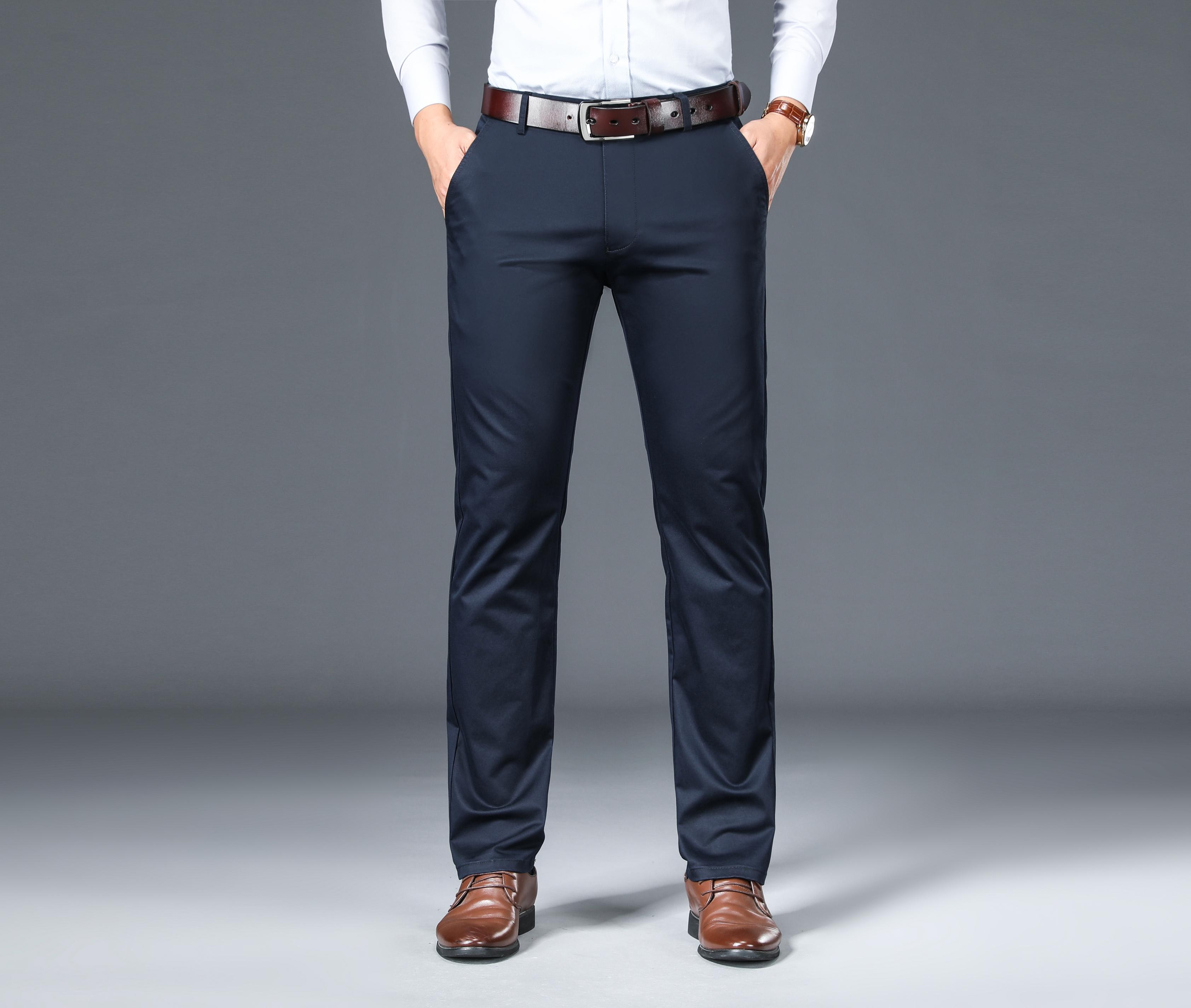 Classic Design Dress Pants, Men's Semi-formal Embroidery Stretch Dress Pants For Fall Winter Business