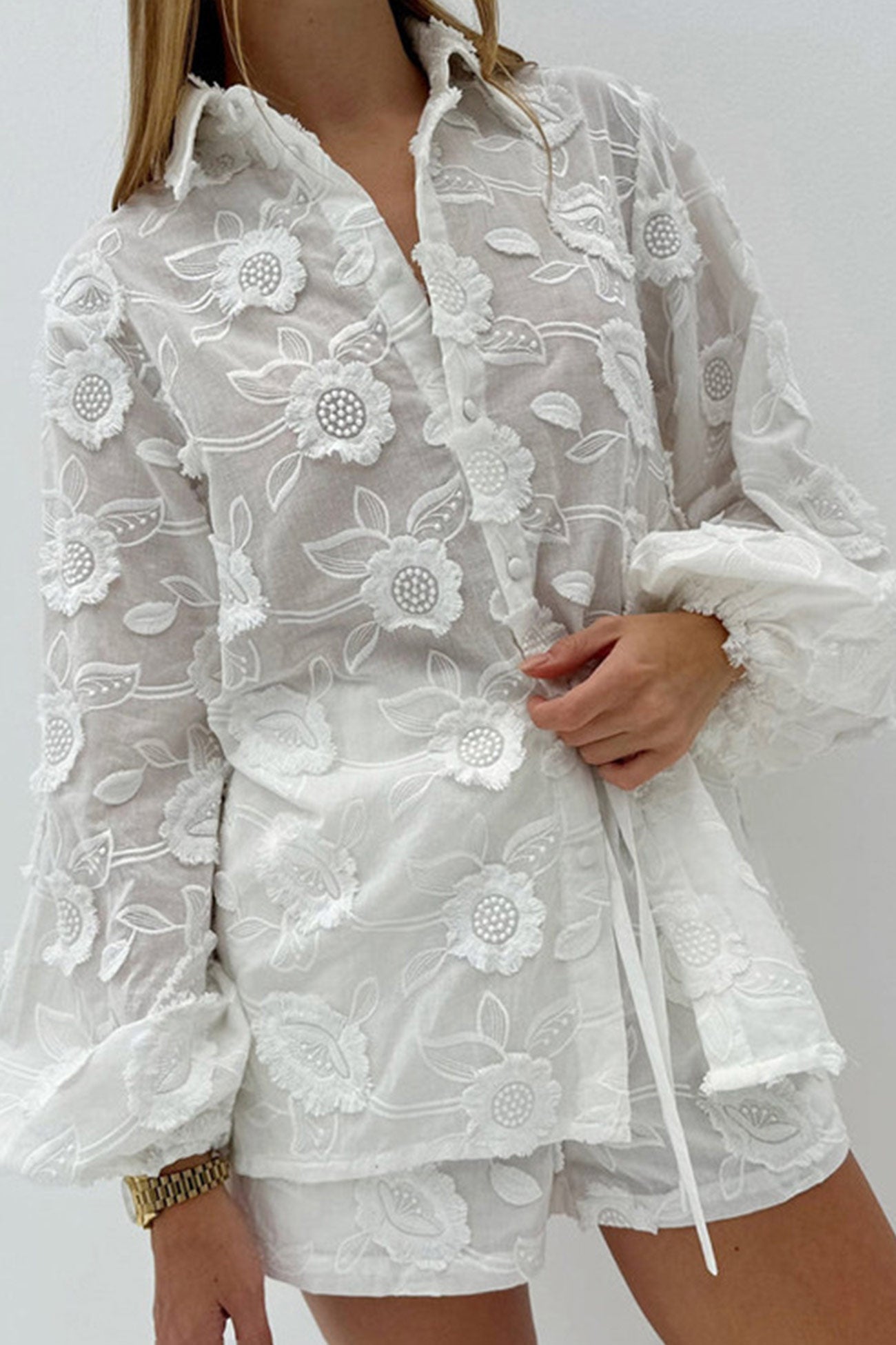 Maxct Floral Embroidery Long Sleeve Shirt Suits