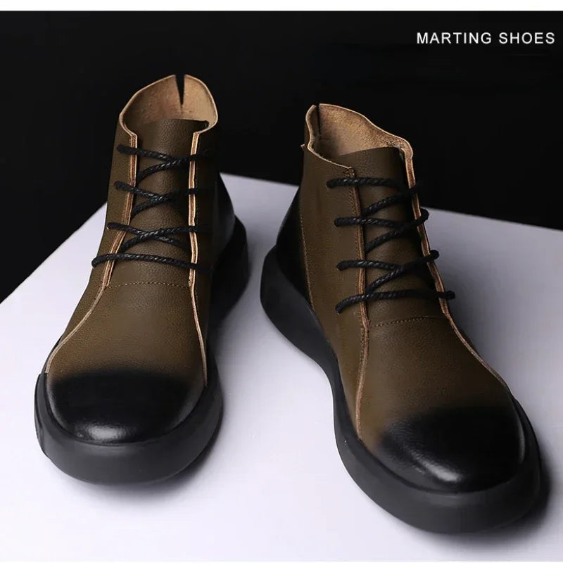 Leather Retro Motorcycle Boots - Classic Chelsea Style for Men Maxct