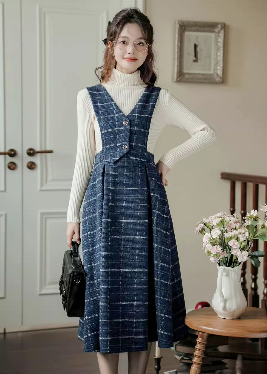 Plaid Vest Pinafore Dress Maxct