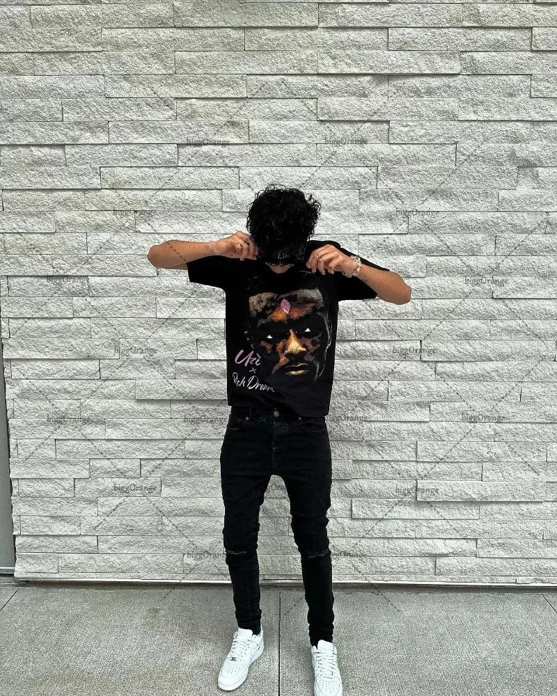 Maxct Y2k Retro Hip-hop Trendy Brand Oversized Short-sleeved Women Gothic Punk Style Printed T-shirt Men's Street Versatile Tops Men