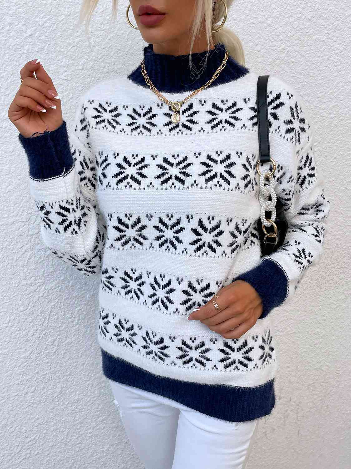 Maxct &Snowflake Pattern Mock Neck Sweater