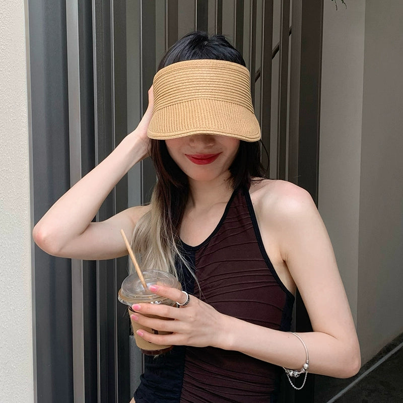 Maxct No Top Women's Summer Sun-Proof Travel Fashion Cover Face Straw Hat