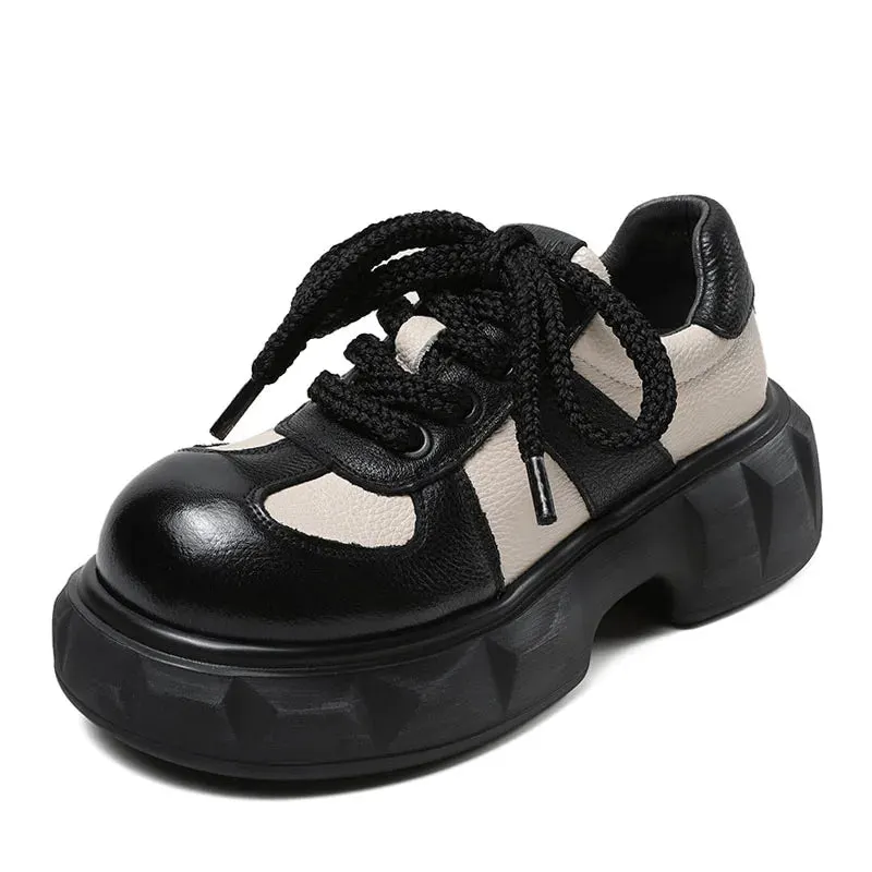 Retro Women's Sneakers - Mixed Colors Leather Wedges Maxct