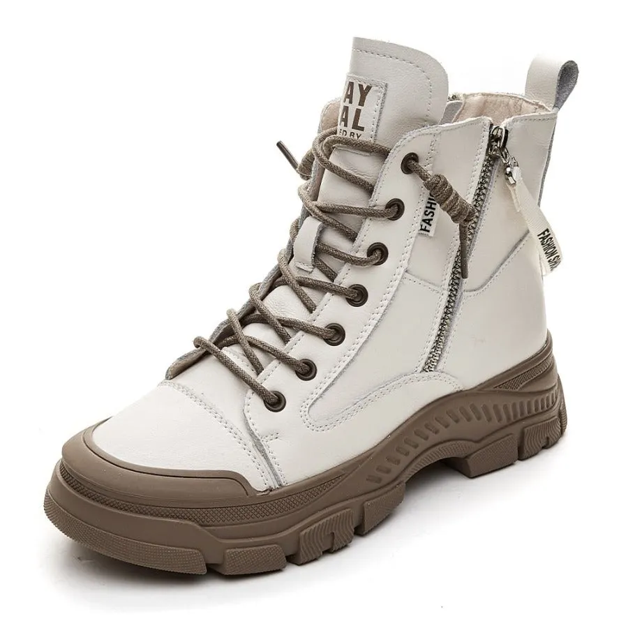 Leather Zip Ankle Booties for Women Maxct