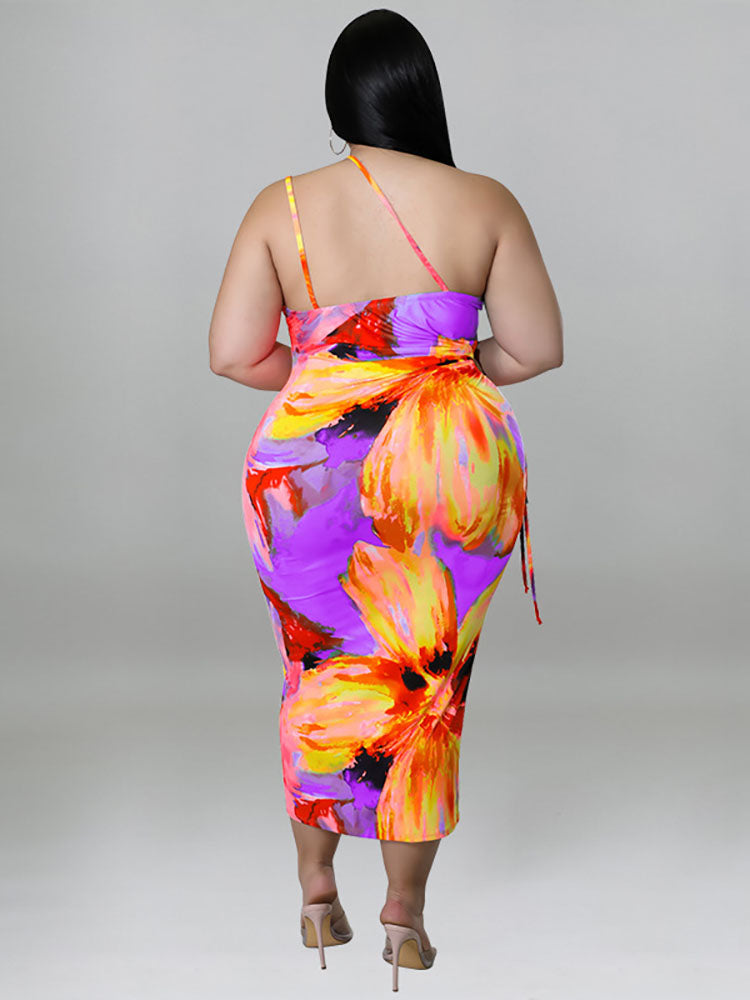 One Shoulder Print Midi Dress Maxct