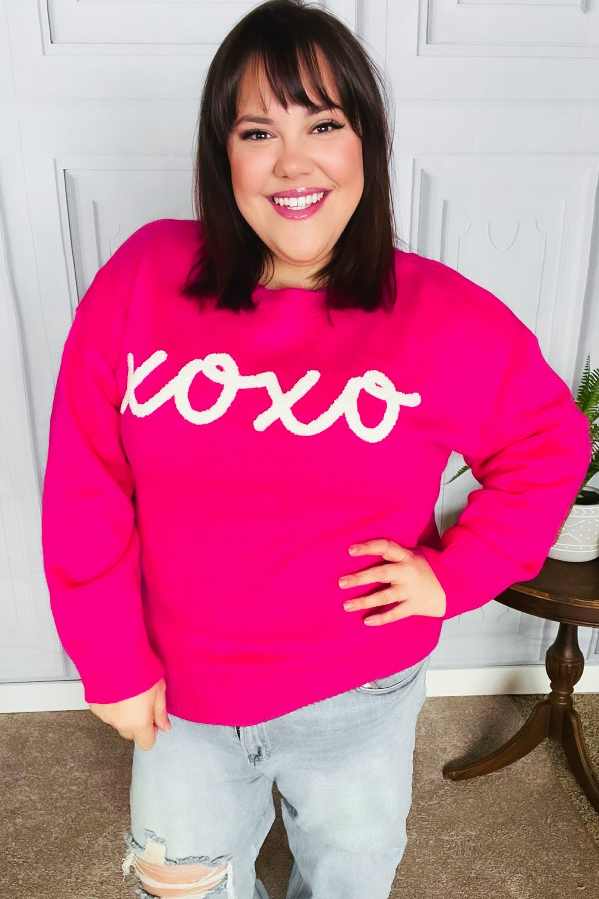 Maxct &Love In the Air Fuchsia "Xoxo" Embroidered Sweater