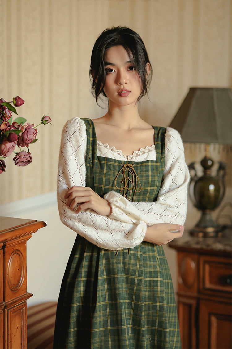Rustic Plaid Lace Up Corset Midi Dress Maxct