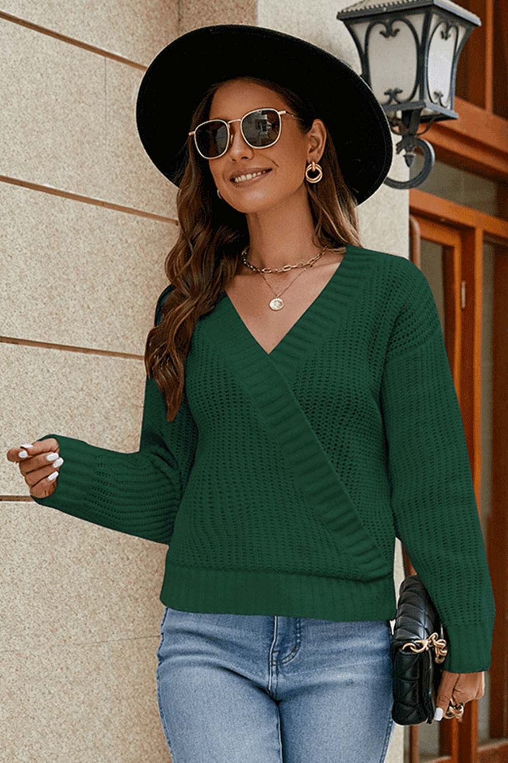 Maxct &Surplice Neck Long Sleeve Sweater